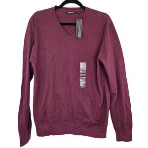 Claiborne Men's Burgundy Cashmere Blend V-Neck Sweater Long Sleeve Large